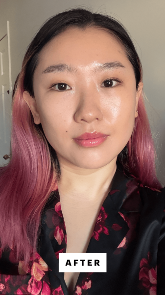 Han after applying the Tower 28 Swipe AllOver Hydrating Serum Concealer